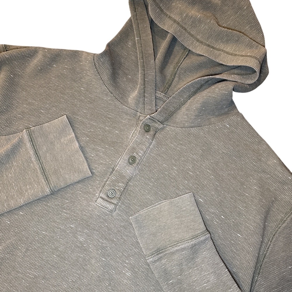 American Eagle Henley Hoodie Mens XL Green Good Waffle Knit Thermal Long Sleeve